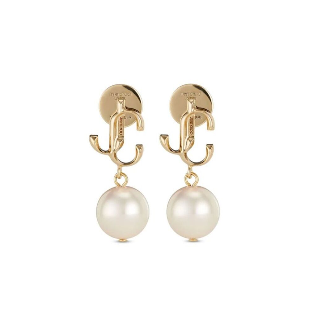 Gold-Finish Metal Jc Pearl Stud Earrings Women